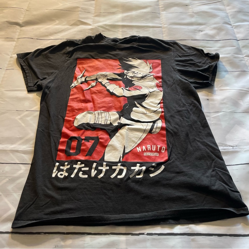 Black Short Sleeve Naruto Red & White Screen Print T Shirt, Size Medium
